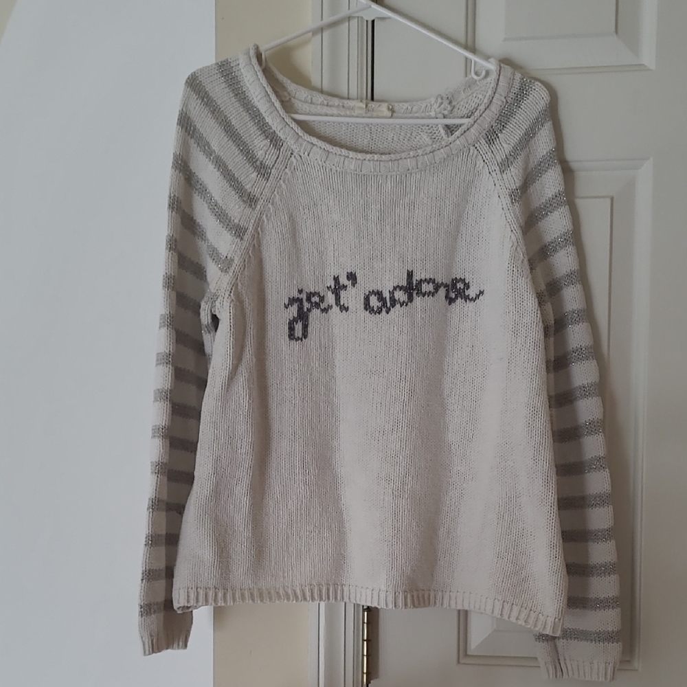 Anthropologie Cream and Gray Striped Sweater